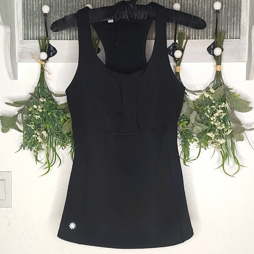 Athleta black compression racerback mesh women size medium tank with built-in